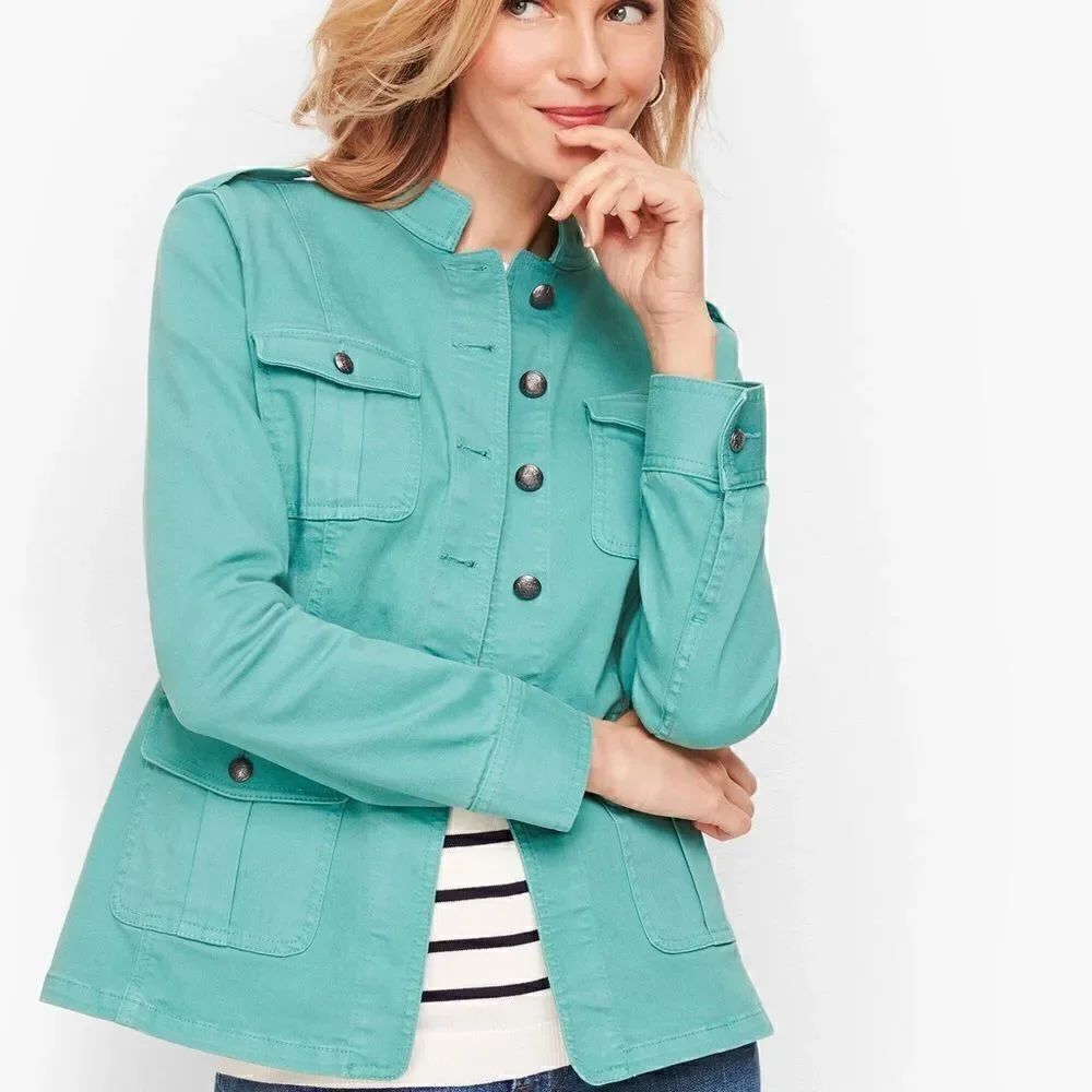 Talbots Band Collar Military Style Jacket - Picture 2 of 6